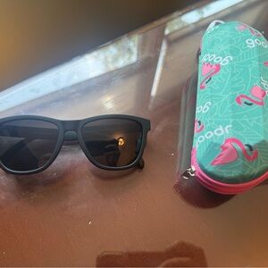 Goodr “A Ginger’s Soul” black Sunglasses with Flamingo Case
